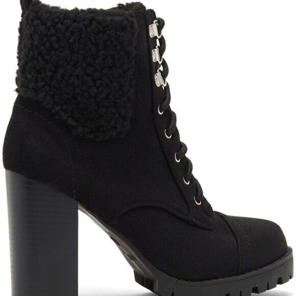 TOP Moda Women Waterproof Suede Faux Shearling Cuff Lug Boots Heels Platform - Picture 2 of 8